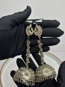 Silver Peacock Jhumka Earrings