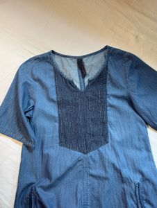 Blue Denim V-Neck Kurta