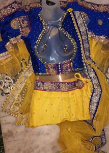 Elegant Yellow &amp; Blue Lehenga Choli Set