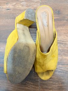 Yellow Block Heel Mules