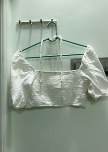 Bershka White Puff Sleeve Crop Top