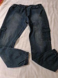Blue Denim Cargo Joggers