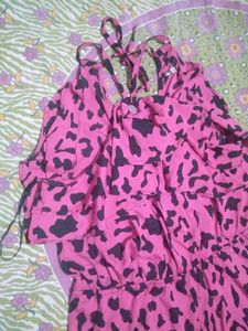 Pink Leopard Print Ruffle Romper