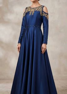 Blue Wedding Cold Shoulder Gown