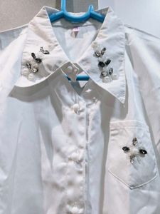 Girls White Embellished Shirt