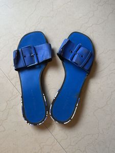 Charles & Keith Blue Buckle Slides