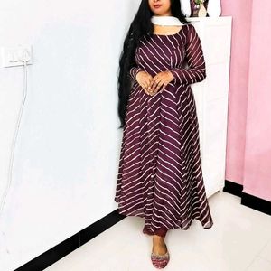 Stylish Purple Striped Anarkali Only Kurta