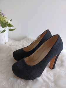 Black Glitter Platform Heels