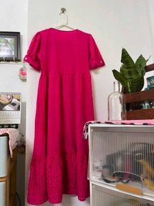 Vibrant Pink Tiered Midi Dress