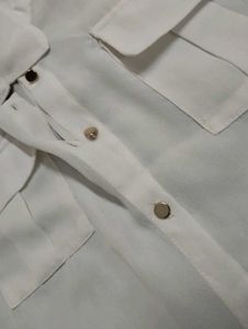 Transparent White Fitted Shirt with Tie