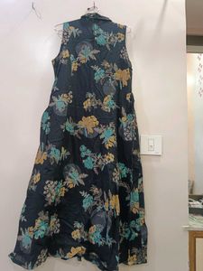 Floral Sleeveless Long Shirt  Dress Like One Piece