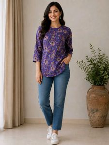 Vibrant Floral Print Kurta Top