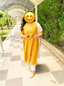 Melange Deep Yellow Chanderi Embroidered Kurta