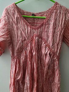 Peach Printed Kurta Dress