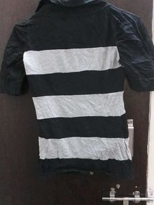 Striped Black &amp; Grey Top with Embellishment