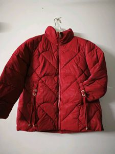 Chic Red Puffer Jacket with Heart Quilt