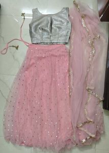 Elegant Pink Lehenga Choli 3 Piece Set