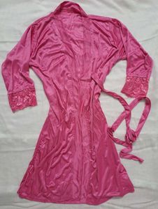 Satin Lace Robe - Pink