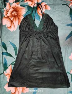 Shein Spaghetti Strap Lace Trim Slit Nightie &amp; Rob