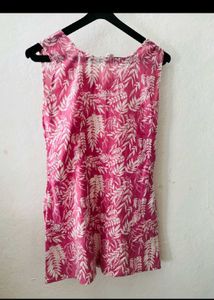 Vibrant Pink Leaf Print Sleeveless Top