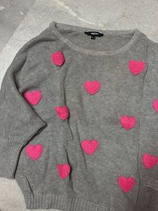 Grey Heart Knit Sweater
