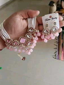 Elegant Pink Stone Choker Necklace Set