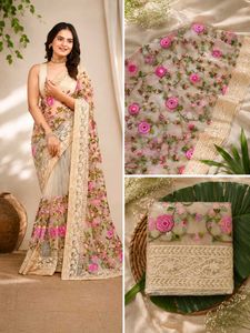 Stunning Embroidered Net Saree