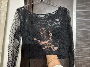 BLACK PADDED NET BLOUSE