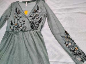 Embroidered Mesh Maxi Dress