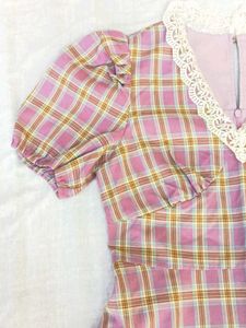 Pink Plaid Lace Trim Dress