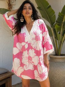 Summer sale-Pink Floral Kurta with Lace Detail