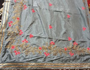 Elegant Grey Embroidered Saree