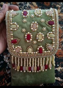 Embellished Green Clutch
