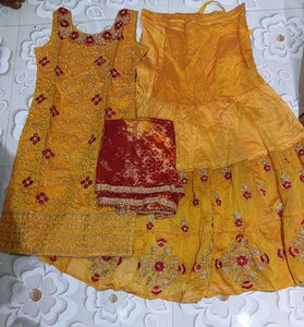 Yellow embroidered kurta sharara set