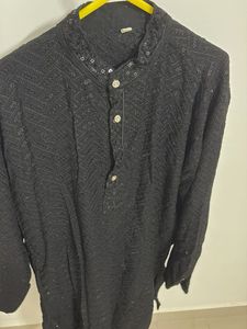 Men's Black Embellished Kurta