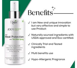 100% Plant Based Hair Heat Protection Spray with EXTRA SHINE, Chamomile, Argan and Vitamin E 100ml
