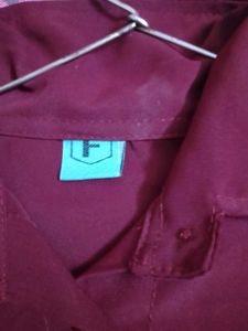 Burgundy Tie-Front Top with Sequin Pocket