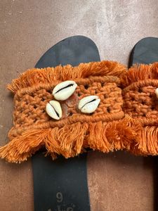 Boho Chic Cowrie Shell Fringe Slides - Imported