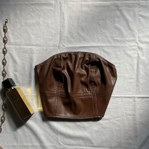 Brown Leather Corset Top