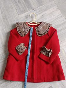 Red Coat with Plaid Collar