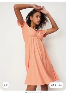 Coral Eyelet V-Neck Midi Dress