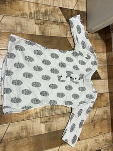 White Kurta with Black Print