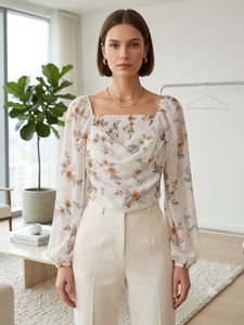 Chic Floral Print Sheer Sleeve Top