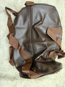 Brown Faux Leather Duffle Bag