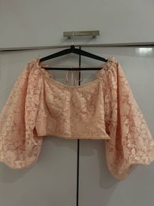 Peach Lace Off-Shoulder Blouse