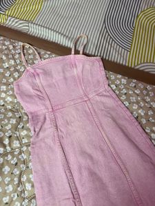 Pink Denim Spaghetti Strap Bodycon Mini Dress