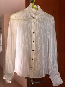 Elegant White Ruffle Neck Blouse