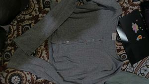 Gray Button-Up Long Sleeve Top