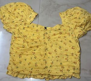 modarapido Yellow Floral Puff Sleeve Top