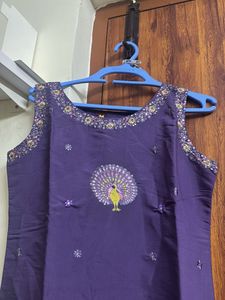 Elegant Purple Kurta with Peacock Design